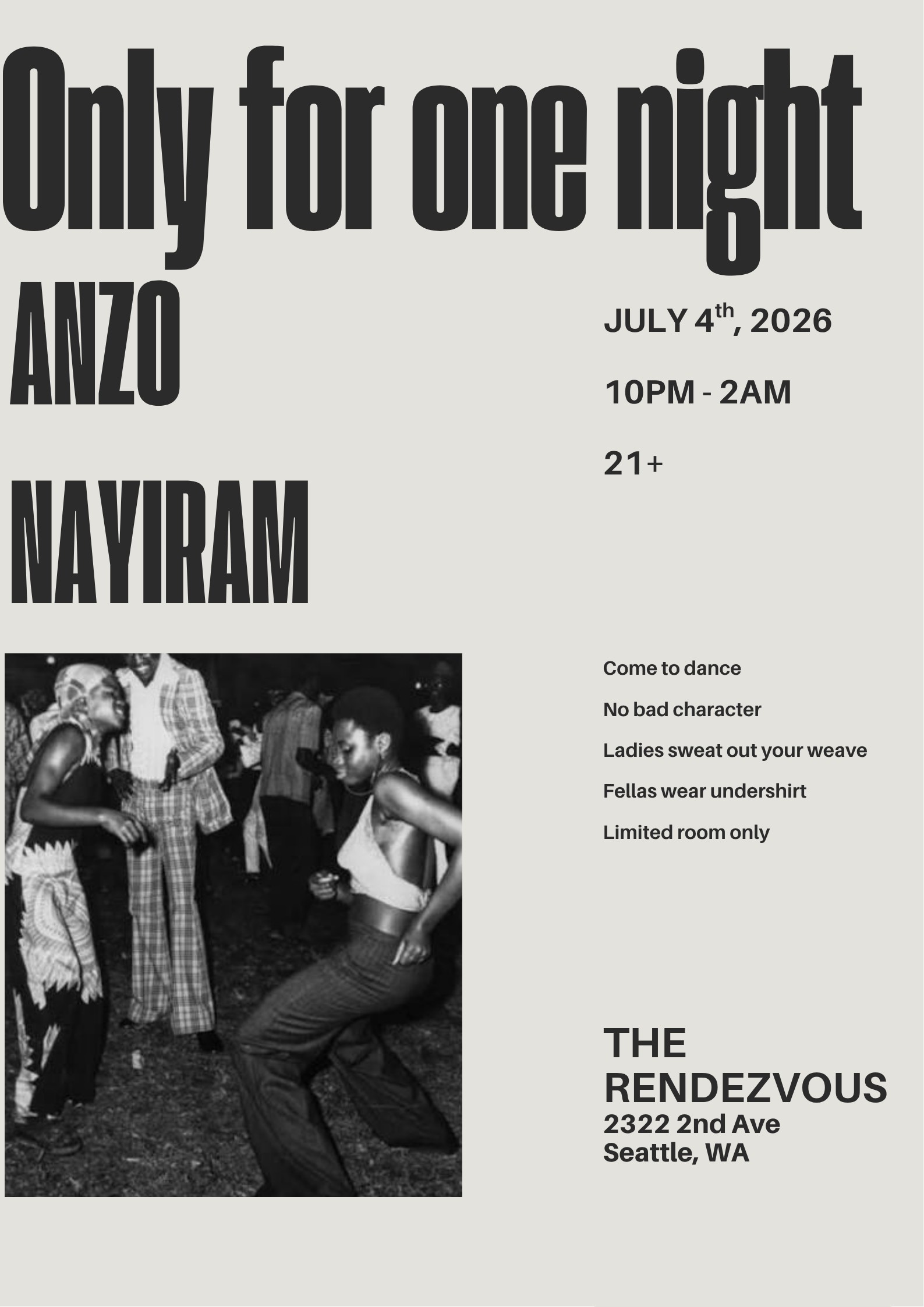 Only for One Night Tickets | KMT | Seattle, WA | Sat, Jul 4 at